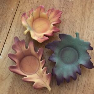 PartyLite fall autumn leaves tea light holder trio